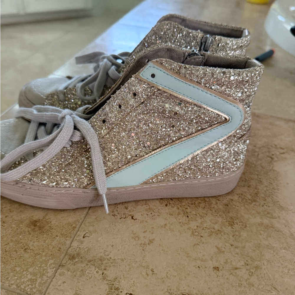 ShuShop Glitter and White High-Top Sneakers